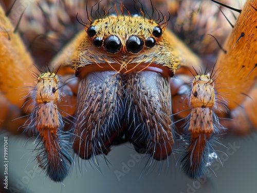 High-magnification view of a spider's fang, detailed textures, macro photography