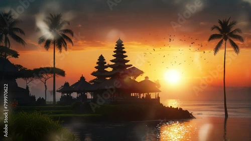 sunset view on the island of the gods, bali, smooth looping 4k video animation photo