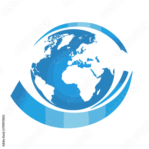 blue and white globe encircled by a gold ring