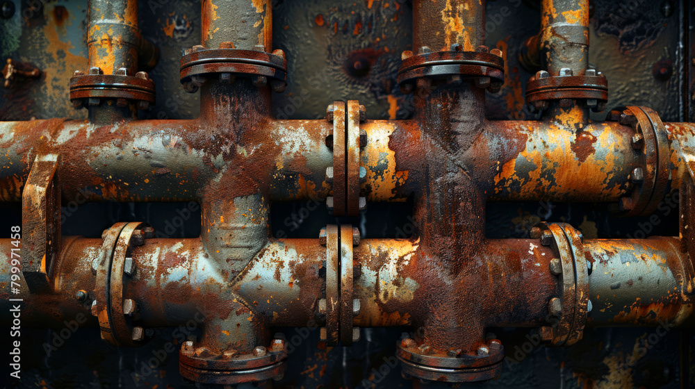 Weathered industrial pipes with rust and corrosion, in need of maintenance Weathered industrial pipes with rust and corrosion, in need of maintenance