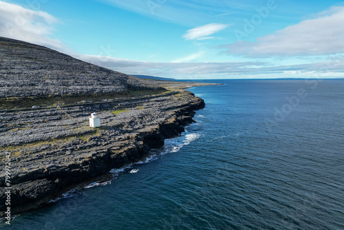 Black Head Lighthouse in the rocky landscape of the Burren, Ireland photo