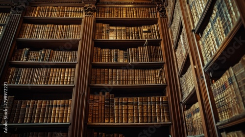 Old library interior, library books.