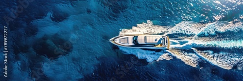 Ocean With Boat. Luxury Yacht cruising in Aegean Sea with Copy Space