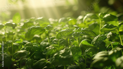 Detailed view of a cluster of healthy green plants  showcasing vibrant leaves and intricate patterns in a botanical setting