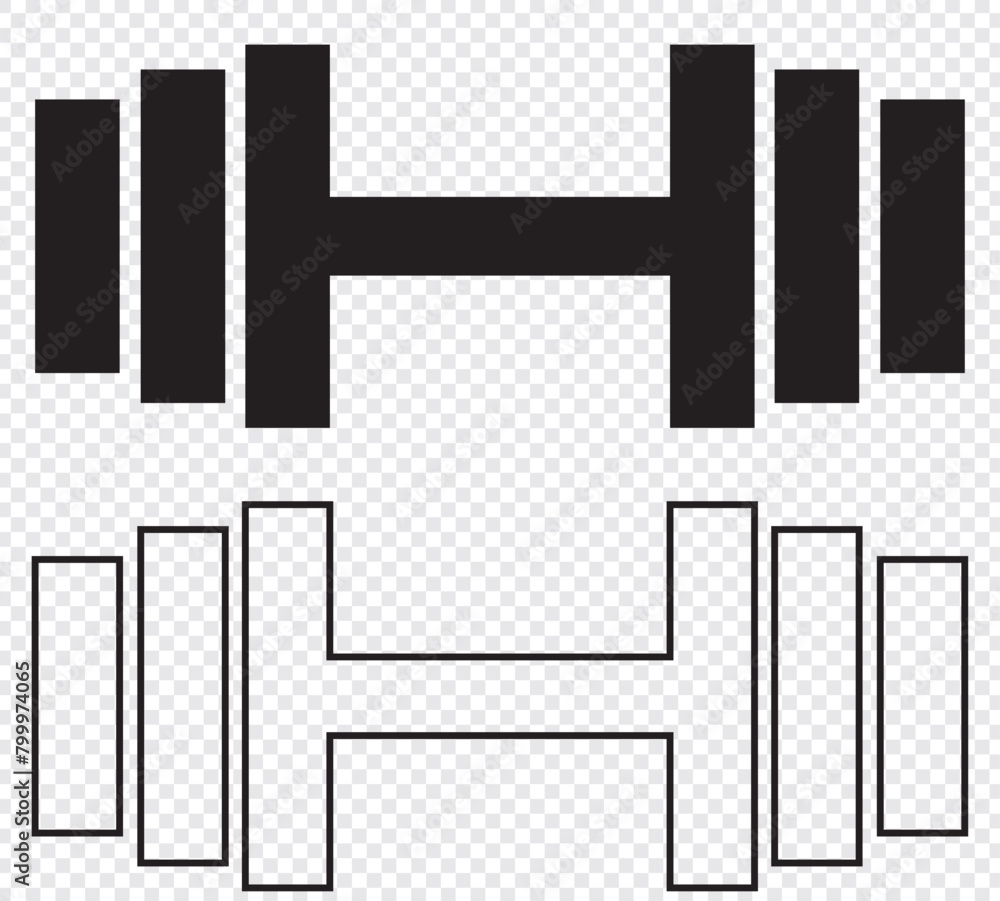 Dumbbell icon. Black silhouette. Front view. Vector simple flat graphic illustration. The isolated object on a white background. eps 10 Dumbbell icon. Black silhouette. Front view. Vector simple flat graphic illustration. The isolated object on a white background. eps 10