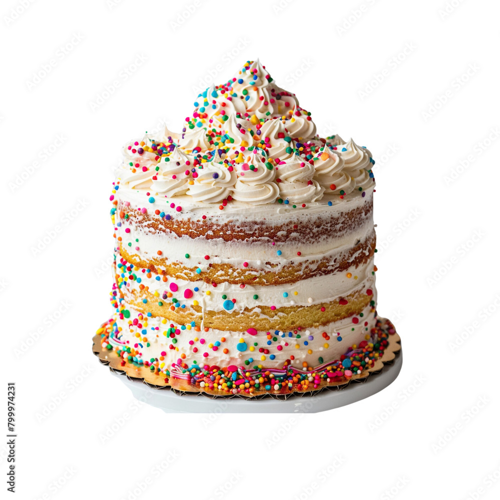 Multi-layered birthday cake on transparent background. Ai generated ...
