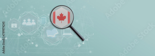 Magnified flag of Canada with Earth Globe on a white background
