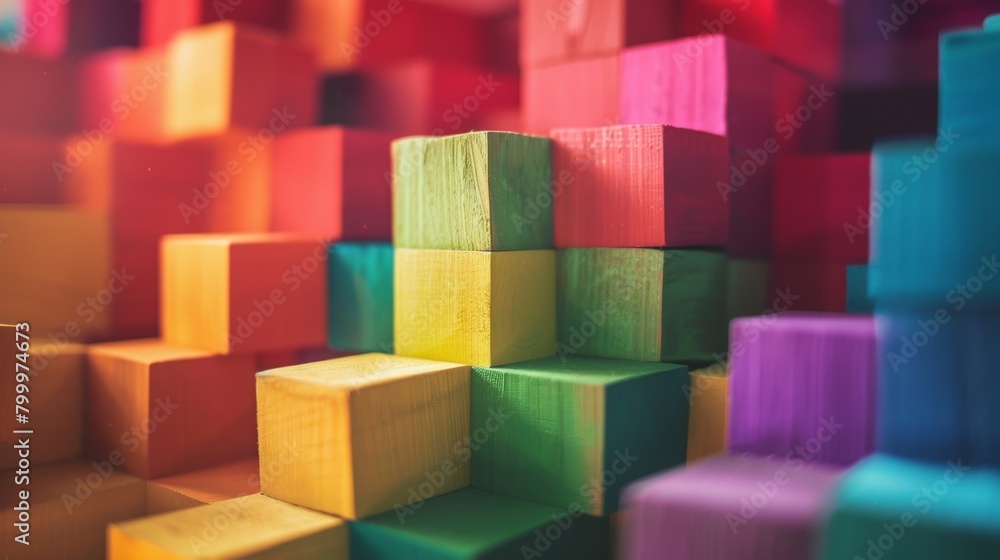 Vibrant colored wooden blocks piled in an abstract composition as a creative background. Vibrant colored wooden blocks piled in an abstract composition as a creative background.
