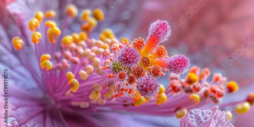 Zoomed-in view of a flower s pistil and stamen  high-magnification with intricate structures