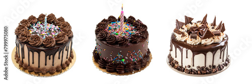 chocolate birthday cake on transparent background. Ai generated