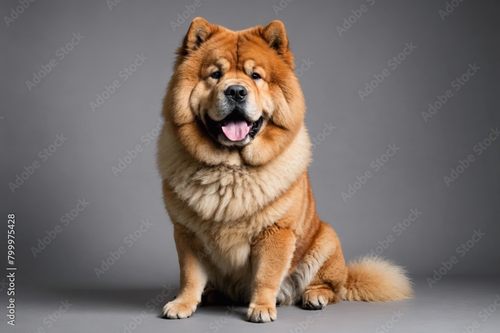 sit Chow Chow dog with open mouth looking at camera, copy space. Studio shot. sit Chow Chow dog with open mouth looking at camera, copy space. Studio shot.