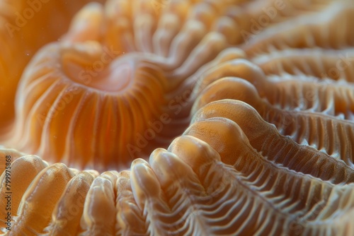 Extreme close-up of a coral's polyp, high-magnification with intricate textures