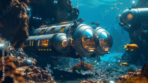  a fully autonomous underwater research station exploring the depths of the ocean and discovering new species and ecosystems. photo