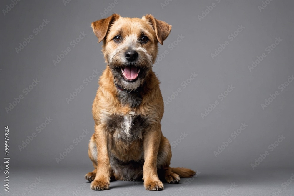 Obraz premium sit Glen of Imaal Terrier dog with open mouth looking at camera, copy space. Studio shot.