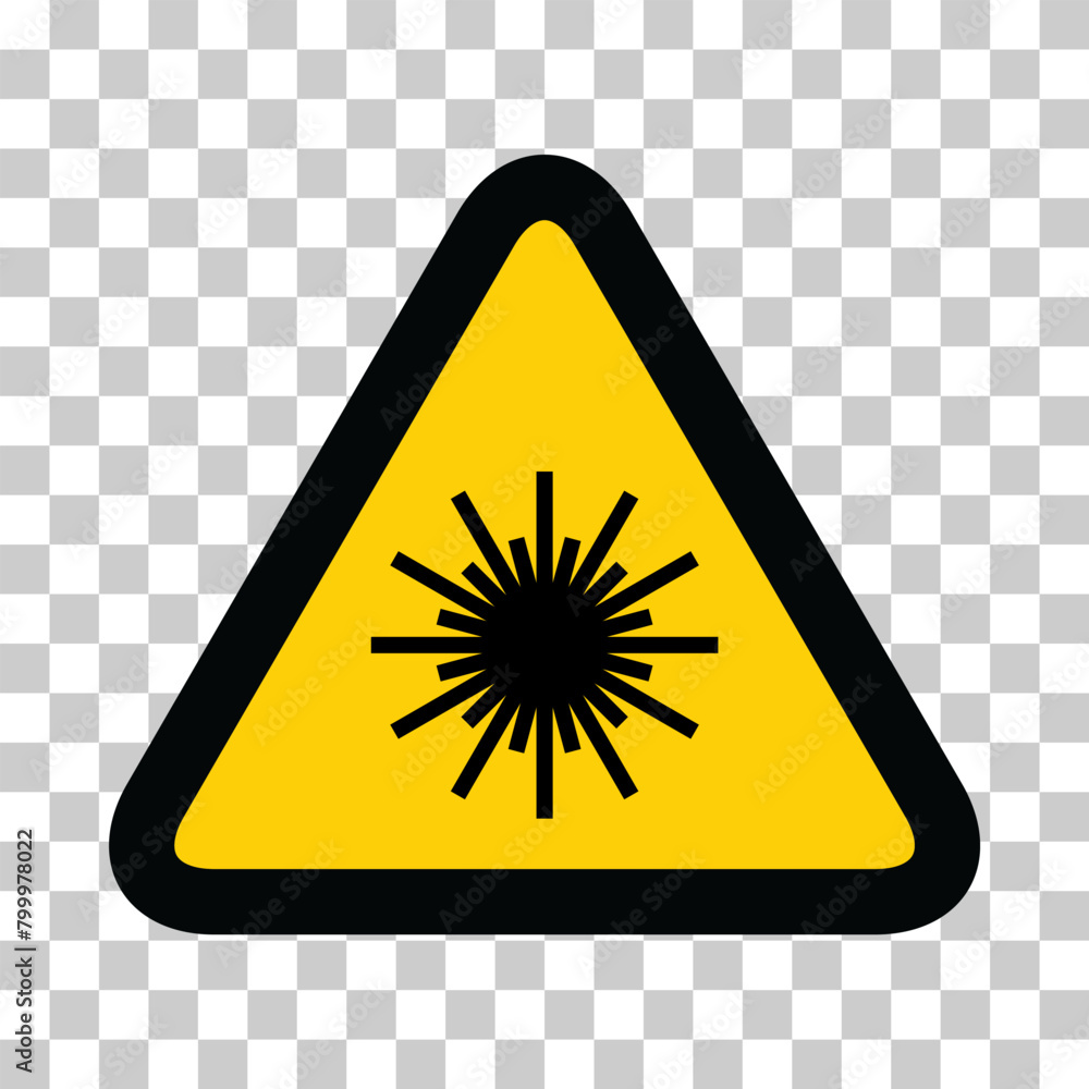 Laser radiation danger label icon, safety protection information symbol vector illustration