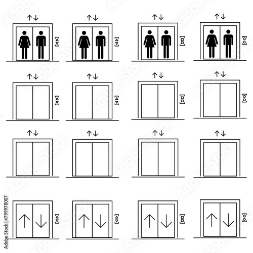 Set of Lift elevator icon, graphic design sign, building doorway symbol vector illustration