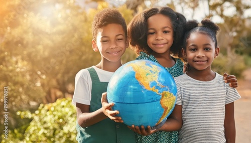 International day of peace concept with African Children holding earth globe , generated by AI photo