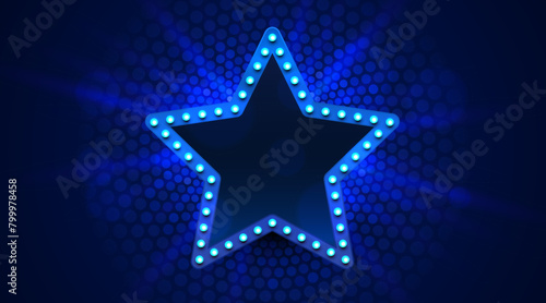 Light star frame label, event bar casino, show signboard. Vector illustration