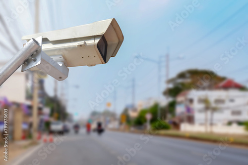 ip cctv camera installed on high metal post to do security system on road by monitoring on mobile phone and computer to save human life from bike and cars accident by cctv camera instead of human.
