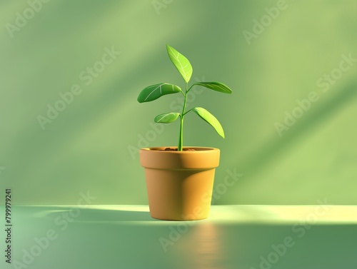 Flower  plant with leaves in pot. Gardening concept. 3d 