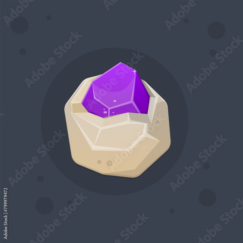 Game UI Icon Broken Rock With Purple Gem Stone Isolated Vector Design (ID: 799979472)
