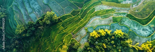 Aerial view of rice terraces in the Cang overlooked