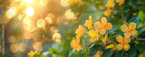 Beautiful yellow flowers of beni tree in spring, with a blurred background, photo