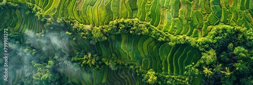 Aerial view of rice terraces in the Cang overlooked photo