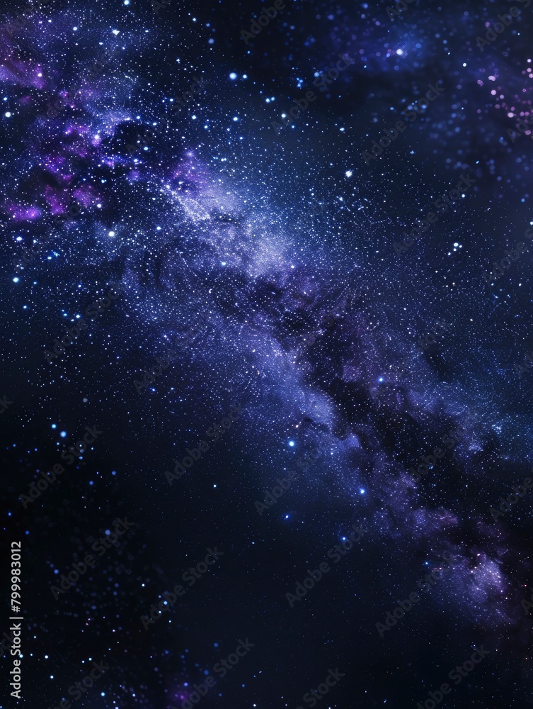 Milky way galaxy, dark background, purple blue and black colors