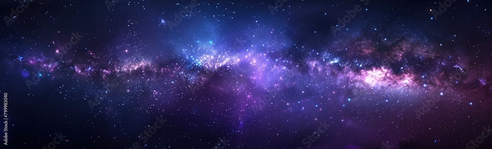 Milky way galaxy, dark background, purple blue and black colors