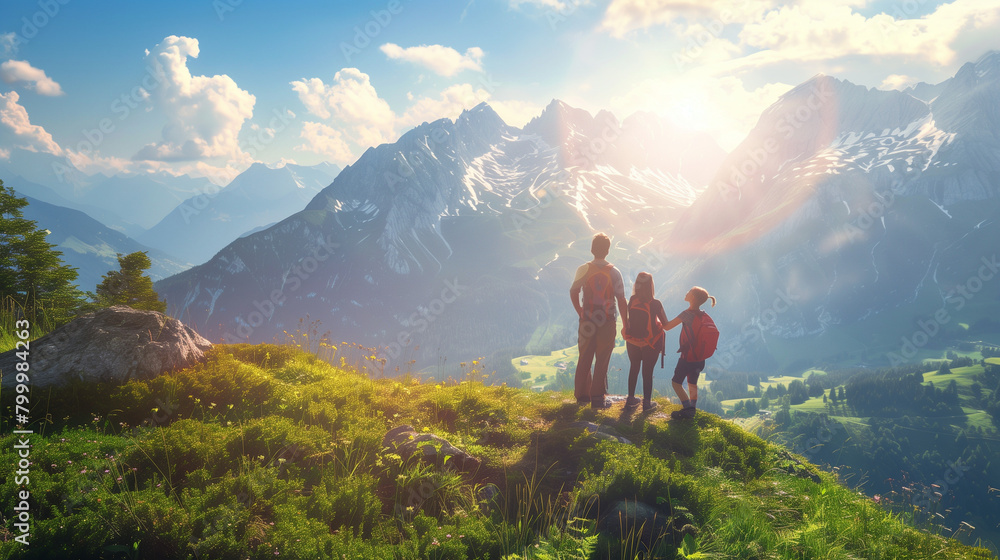 Obraz premium family on a meadow in the mountains