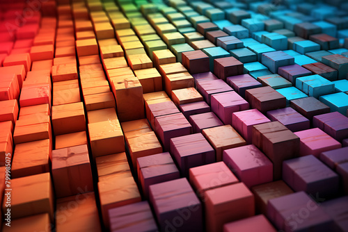 abstract colorful background made of wooden cubes  3d render illustration