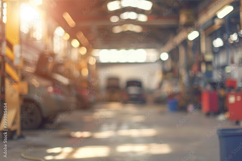 Blurred background of the car repair station. Auto service industry Blurred background of the car repair station. Auto service industry