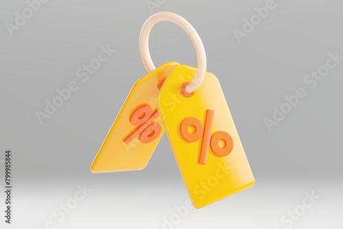 3D Vector Online shopping yellow tag price or Vector coupon tag for online shopping and marketing.