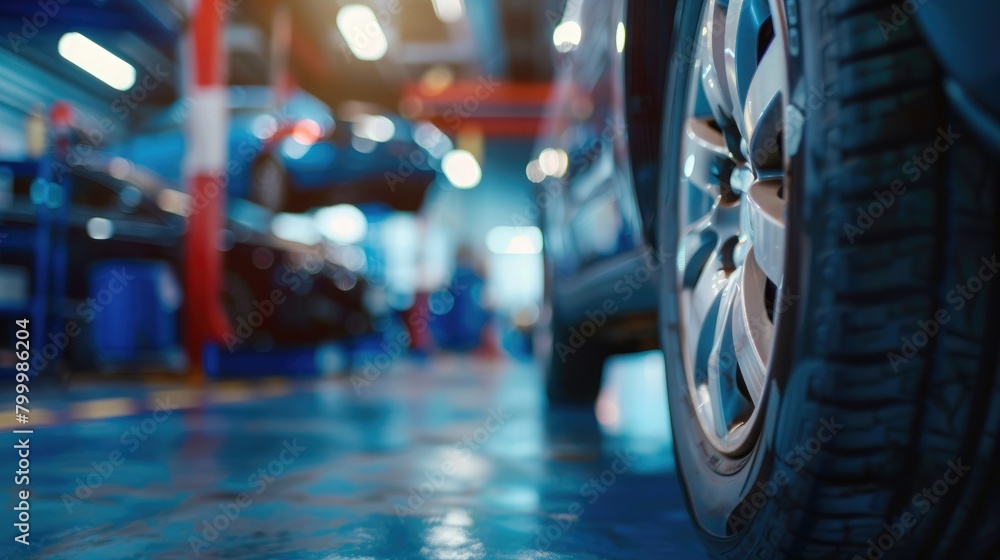 Blurred background of the car repair station. Auto service industry Blurred background of the car repair station. Auto service industry