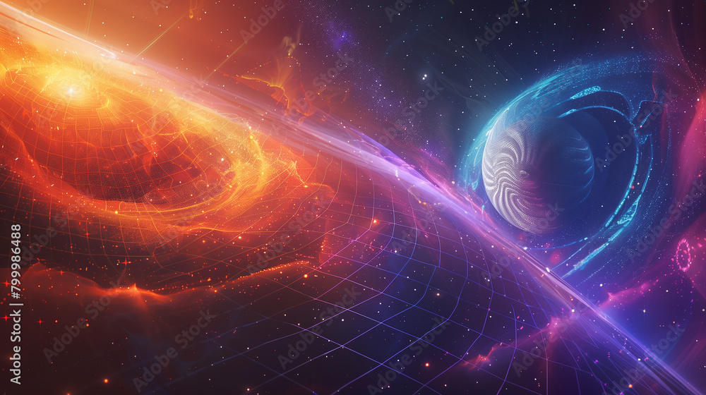 Fototapeta premium quantum sensors detect gravitational waves from distant cosmic events, advancing our understanding of the universe.