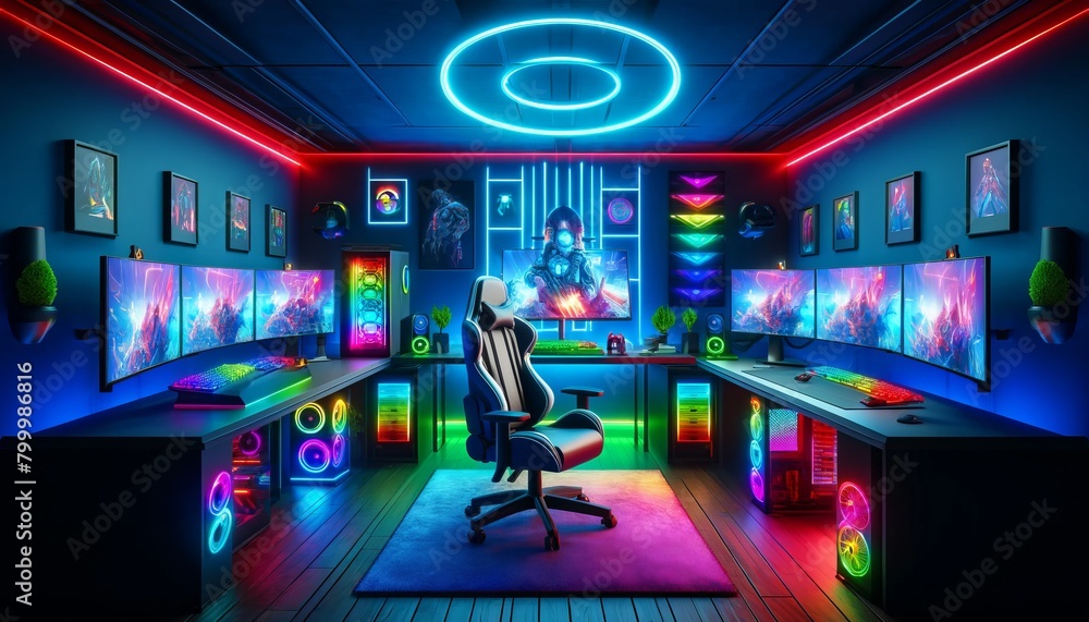 Futuristic Gaming Setup with Vibrant LED Lighting
Futuristic Gaming Setup with Vibrant LED Lighting