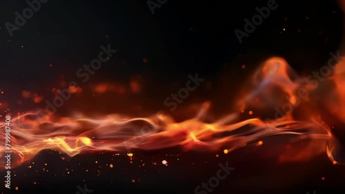 Slow Fire floating And Burning with sparcles, Fiery orange glowing. Abstract background on the theme of fire.   flames isolated on black background photo