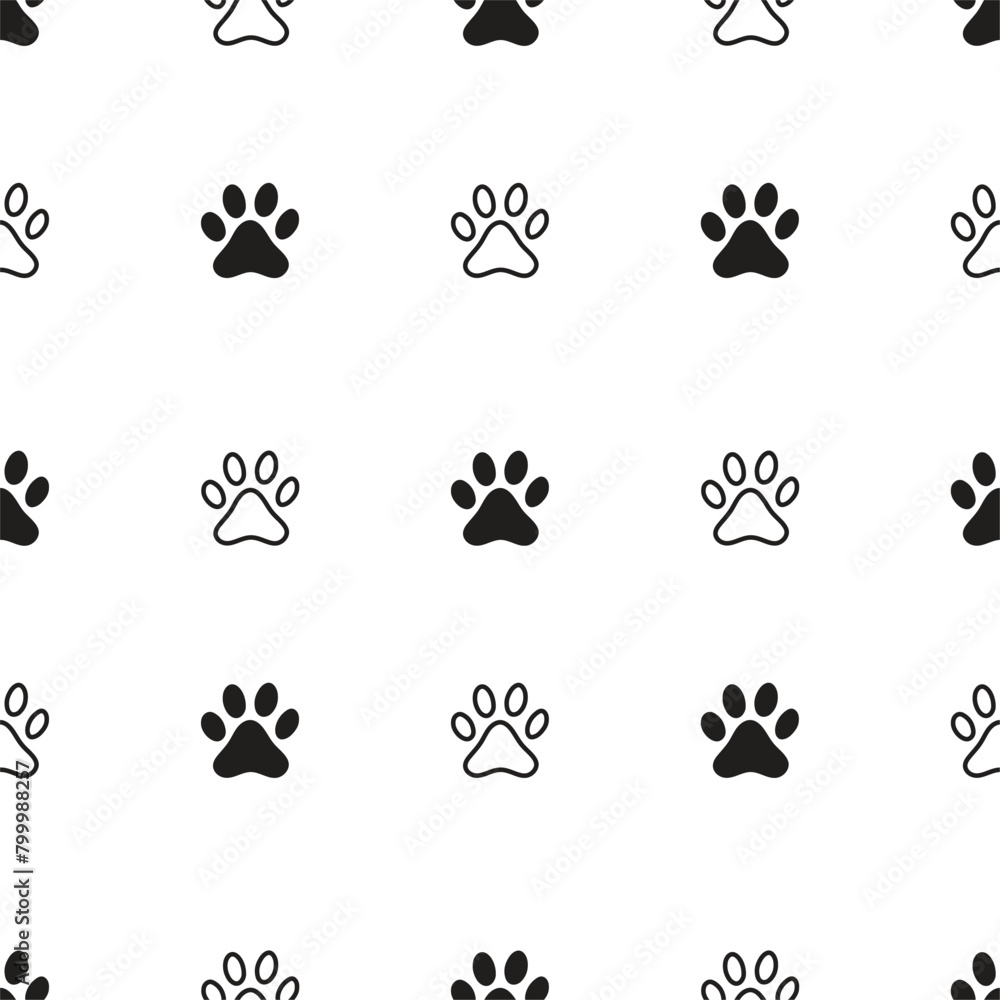 Dog, cat paw seamless pattern vector illustration. Animal, pet, wallpaper, white background Dog, cat paw seamless pattern vector illustration. Animal, pet, wallpaper, white background