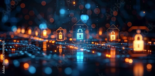Secure and Modern Smart Home Icons with Enhanced Data Protection and Firewall Technology Cyber ​​security and protection of private information and data concept Firewall from hacker attack created by  © Da