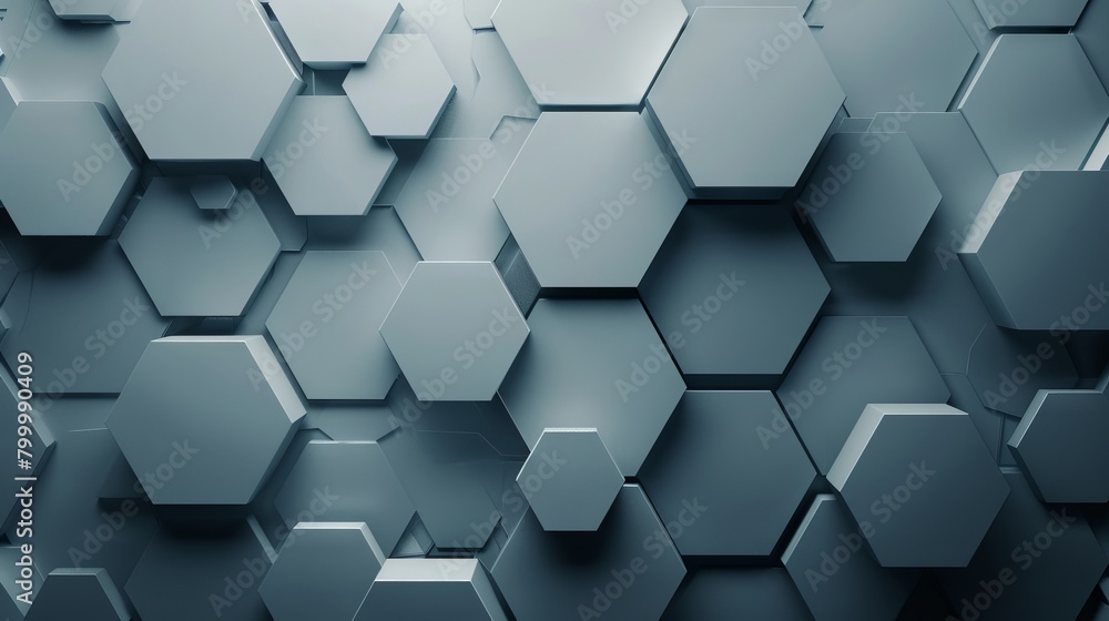 Fototapeta premium Hexagonal pattern on gray background: genetic research, molecular structure, chemical engineering innovation technology concept. Ideal for healthcare, science, medicine design