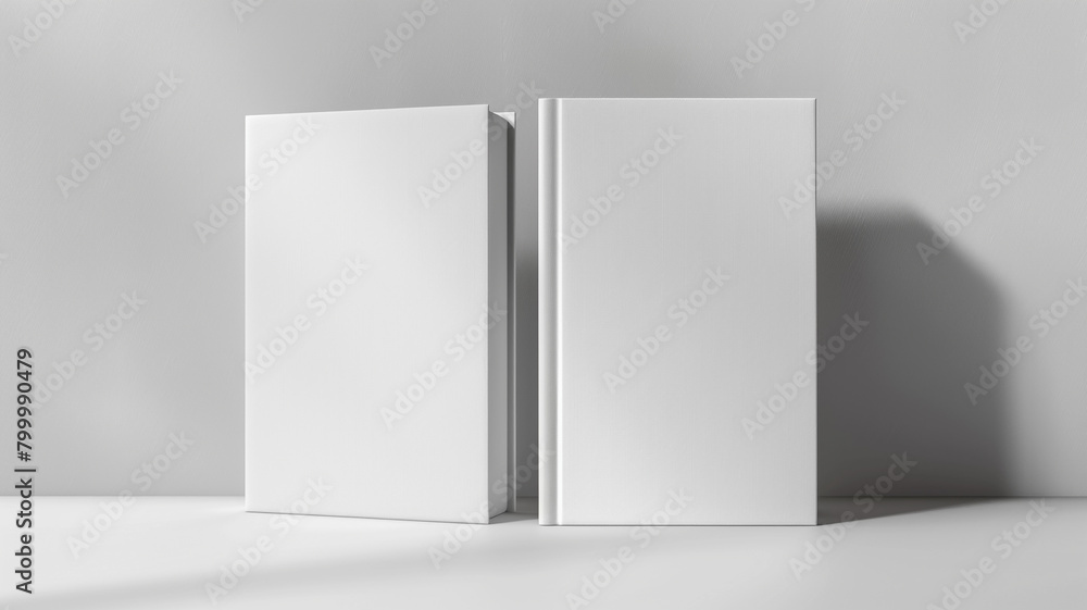 A side view of two white books with blank pages A side view of two white books with blank pages