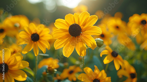 A close-up of delicate black-eyed Susan flowers  their sunny yellow petals dotted with dark centers