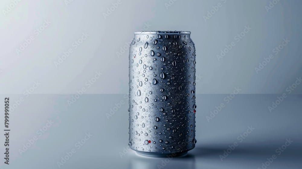 Aluminum can with water drops on gray background. Aluminum can with water drops on gray background.