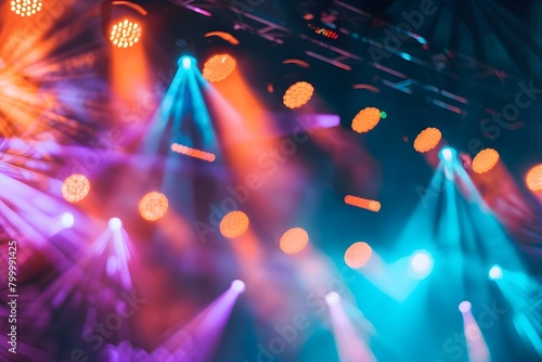 Vibrant stage lighting with modern effects for events and entertainment shows. Concept Stage Lighting, Modern Effects, Entertainment Shows, Vibrant Colors, Events photo
