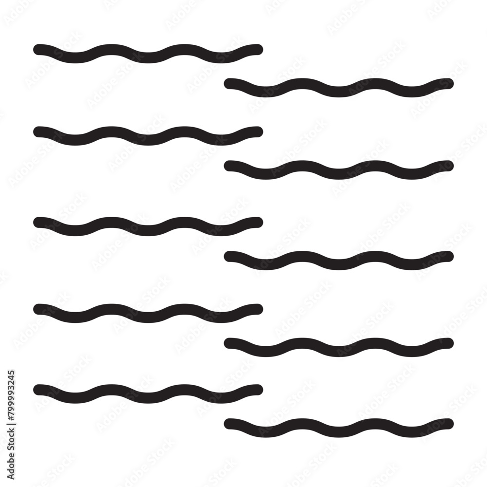 Sea wave icon set. Water logo, line ocean symbol in vector flat Sea wave icon set. Water logo, line ocean symbol in vector flat