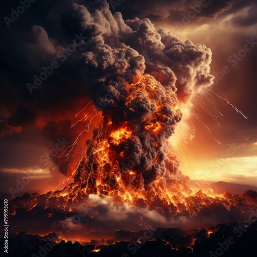 A volcano erupting with a large plume of smoke and ash. photo