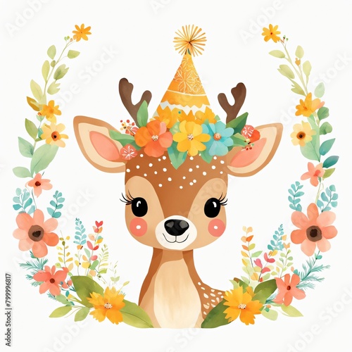 Floral Baby Deer Nursery Illustration Generative AI Illustration 