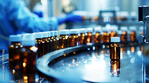 production line for medical vials showing many little bottles