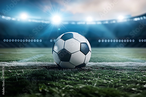 soccer ball in a soccer field stadium with dramatic spotlights